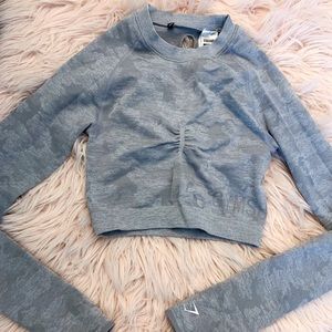 Gymshark Grey Camouflage Cropped Long Sleeve Top